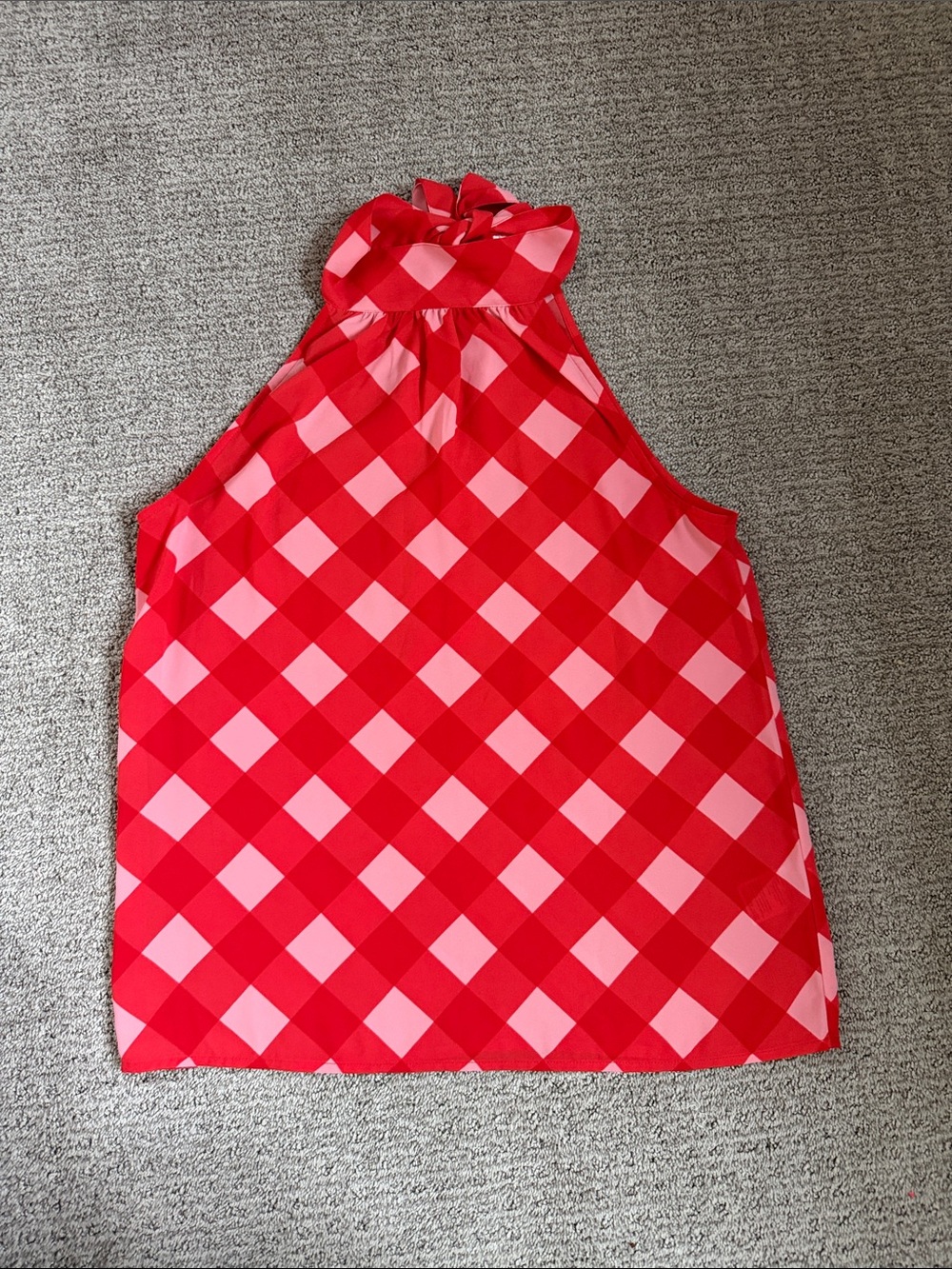 J. Crew Red and Pink Check Halter Camisole